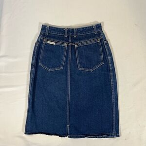 Via West Dark Wash Womens Vintage High Rise American Blue Midi Denim Skirt 25